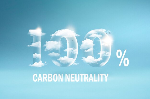 100 percent carbon neutral text with clouds texture