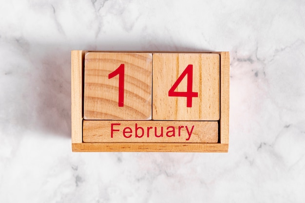 14 february on wooden calendar