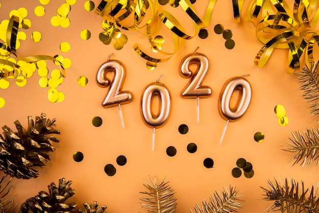 2020 new year digits and golden sequins