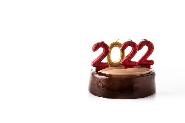 2022 cake and ornaments isolated on white background. New year concept.