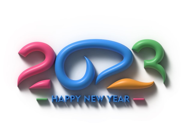 Free Photo 2023 happy new year 3d text typography design element flyer poster wallpaper background.