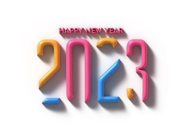 Free Photo 2023 happy new year 3d text typography design element flyer poster wallpaper background.