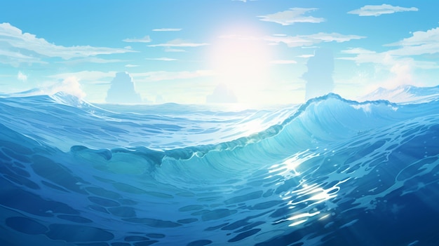 Free photo a 2d illustration with a blue sea