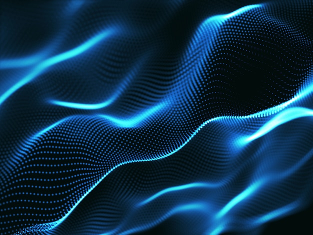 3D abstract background with cyber dots, network communications, motion flow