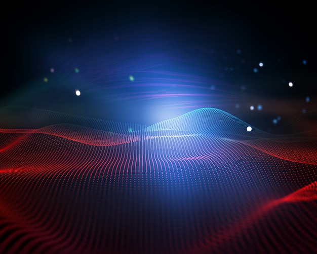 3D abstract background with flowing dots, digital landscape, modern connections