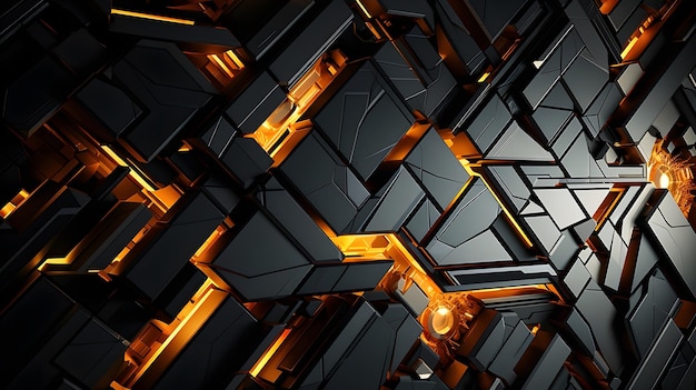 Free Photo 3d abstract colorful black and gold gaming wallpaper with sharp edges