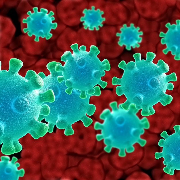 3D abstract medical background depicting Coronavirus cells