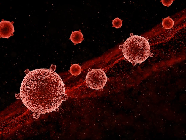 3D abstract medical background with virus cells and floating particles