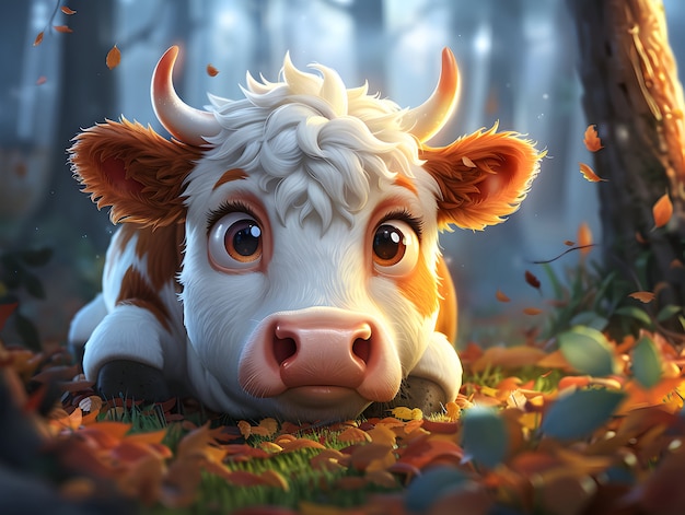 Free Photo 3d adorable cartoon cow illustration