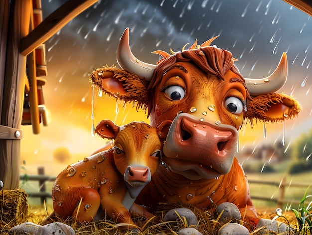 Free Photo 3d adorable cartoon cow illustration