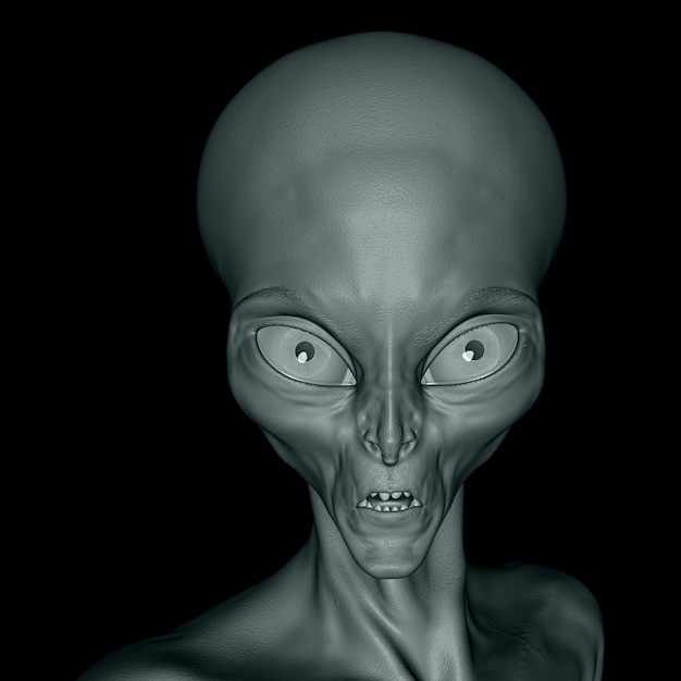 Free Photo 3d alien face close up on a black background