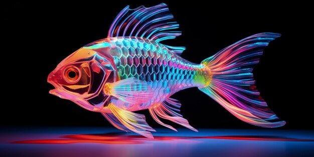 3d animal shape glowing with bright holographic colors