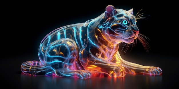 3d animal shape glowing with bright holographic colors