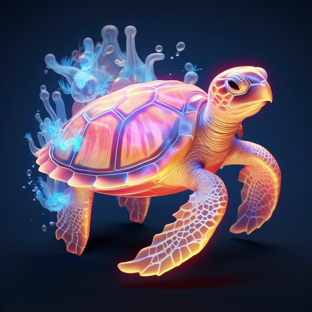 3d animal shape glowing with bright holographic colors