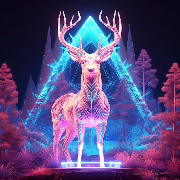 Free Photo 3d animal shape glowing with bright holographic colors