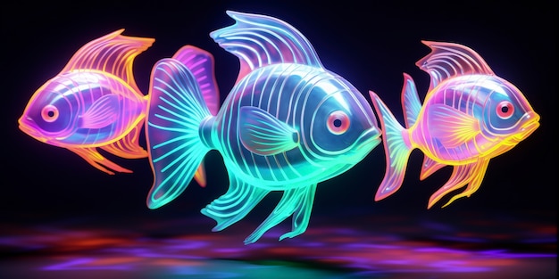 Free Photo 3d animal shape glowing with bright holographic colors