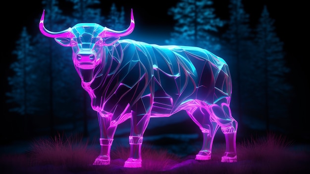 Free photo 3d animal shape glowing with bright holographic colors