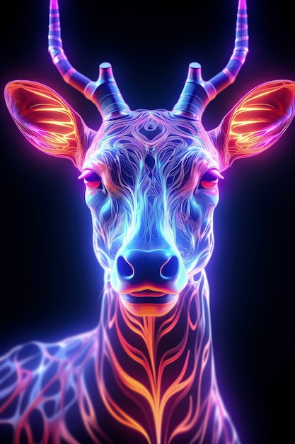 3d animal shape glowing with bright holographic colors