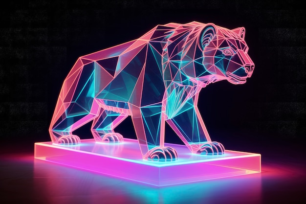 Free Photo 3d animal shape glowing with bright holographic colors