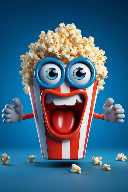 Free Photo 3d animated cartoon cinema popcorn cup