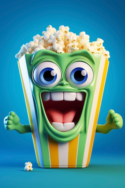 Free Photo 3d animated cartoon cinema popcorn cup