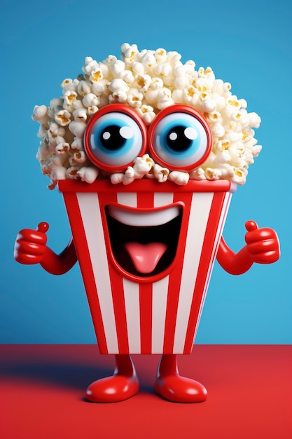 Free Photo 3d animated cartoon cinema popcorn cup