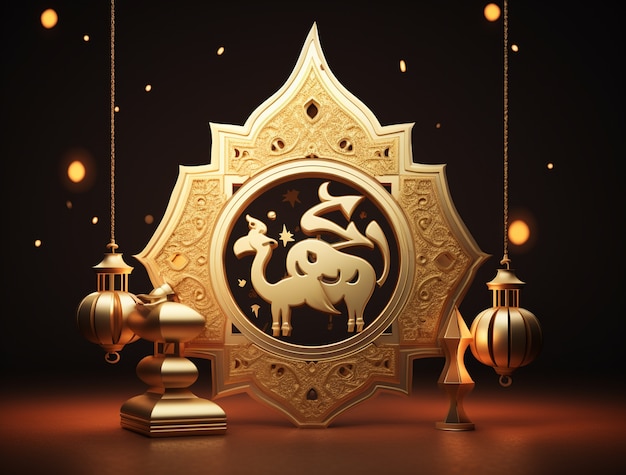 Free photo 3d arabic lanterns for islamic ramadan celebration