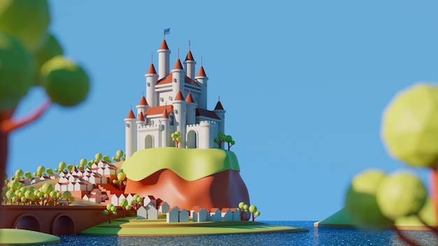 Free photo 3d background for children with castle