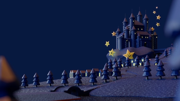 Free Photo 3d background for children with castle