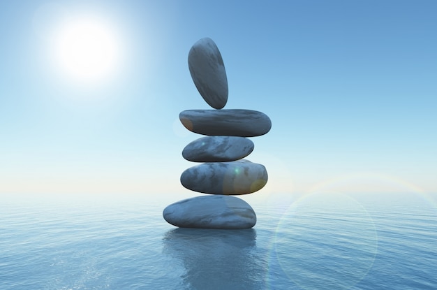 Free photo 3d balancing stones in the ocean