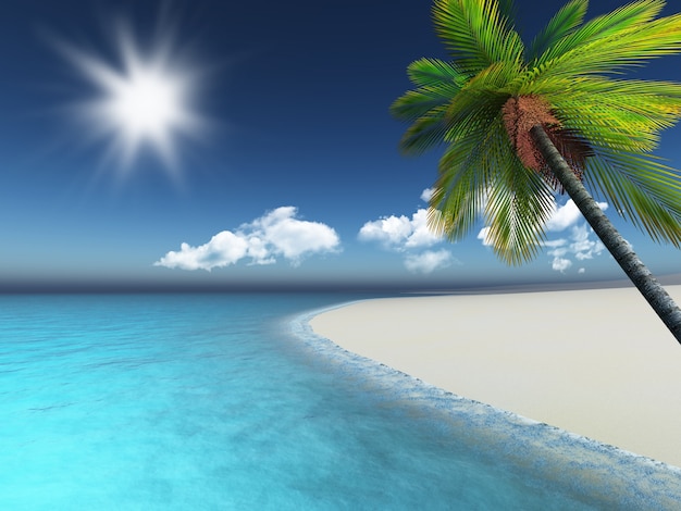 Free photo 3d beach with a palm tree