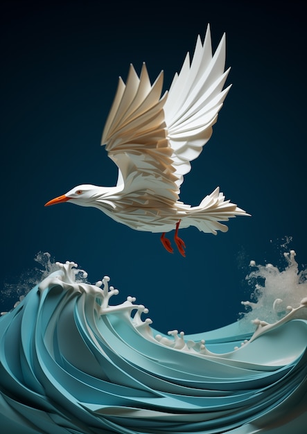 3d bird with sea landscape