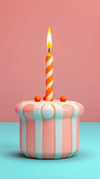 Free photo 3d birthday cake with lit candle on top