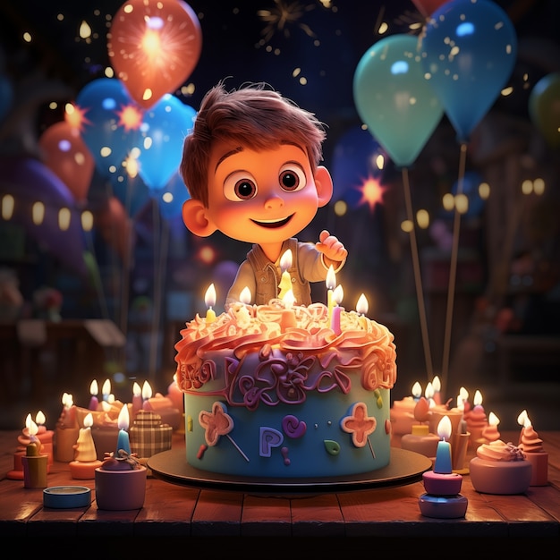 3d birthday celebration cartoon illustration