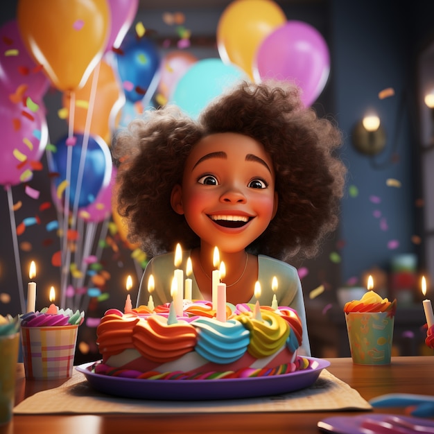 3d birthday celebration cartoon illustration