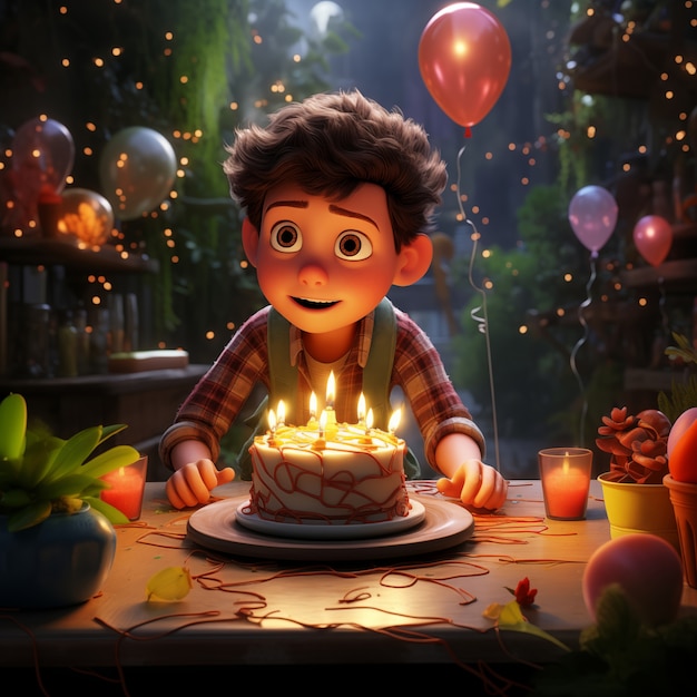 3d birthday celebration cartoon illustration