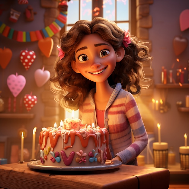 Free photo 3d birthday celebration cartoon illustration