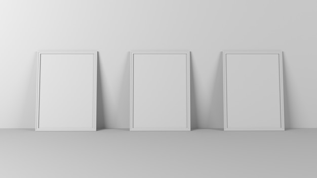 3D Blank Picture Frames on Empty Wall