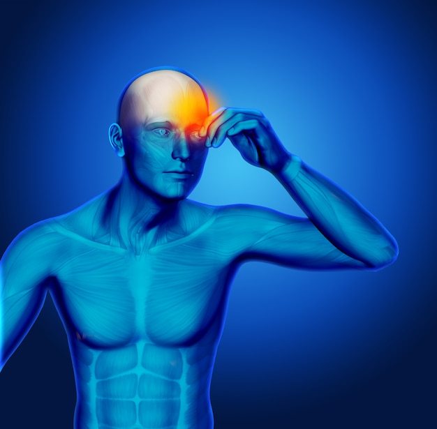 Free photo 3d blue medical figure holding head in pain