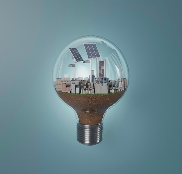 Free photo 3d bulb with energy saving project