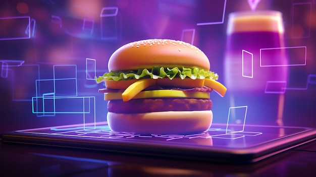 Free Photo 3d burger with bright lights