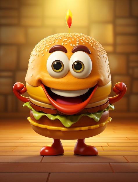 Free photo 3d burger with cartoon character features