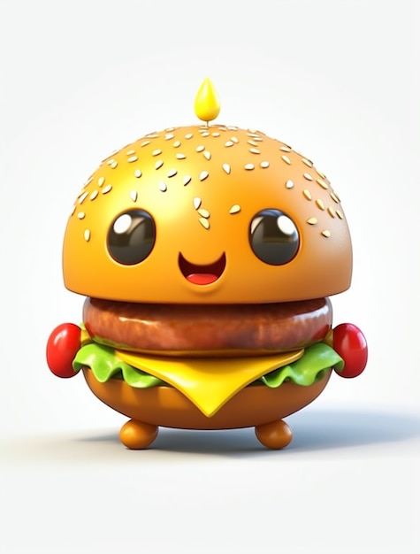 3d burger with cartoon character features