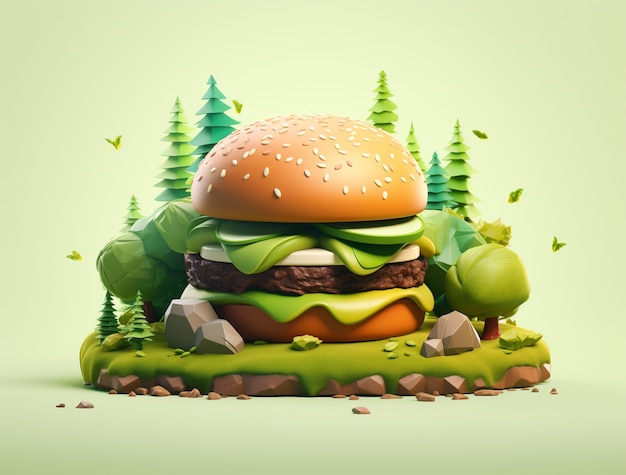 Free Photo 3d burger with nature elements