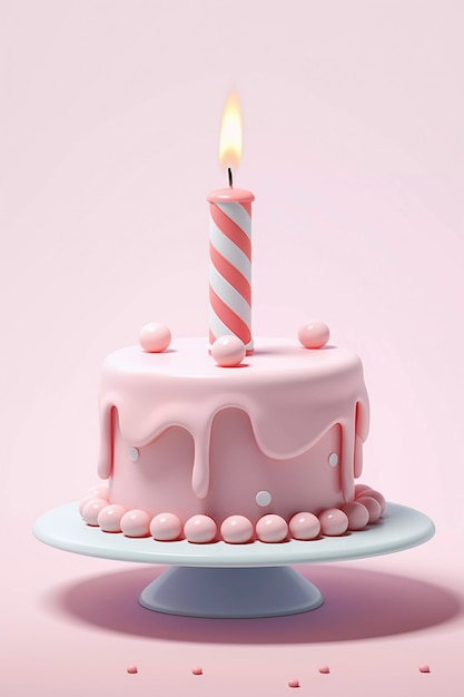 Free photo 3d cake with lit candle on top