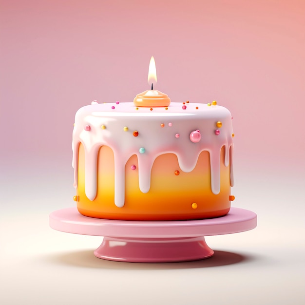 Free Photo 3d cake with lit candle on top