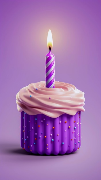 Free photo 3d cake with lit candle on top