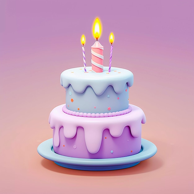 3d cake with lit candles on top