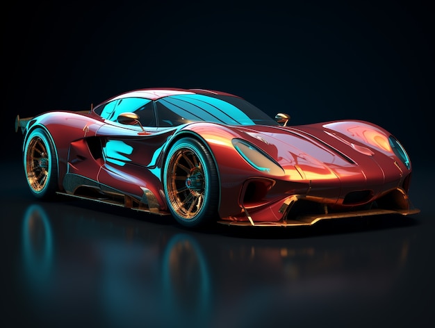 3d car with vibrant colors