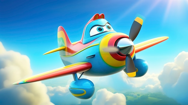 Free photo 3d cartoon airplane in the sky